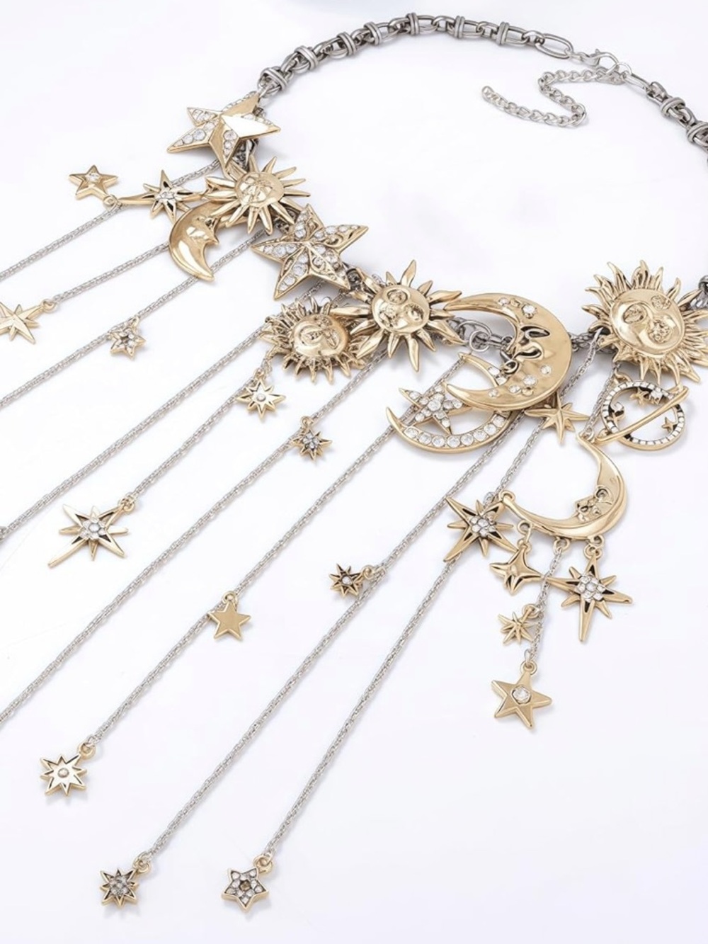 Celestial Statement Necklace | Sun Moon Star Charm Necklace | Boho Festival - Picture 2 of 6